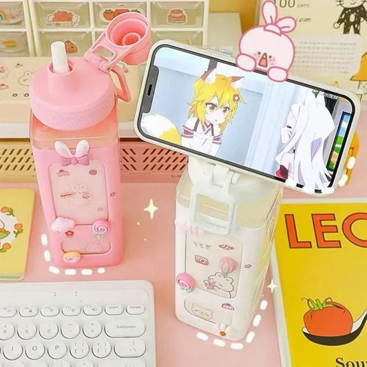 700ml Kawaii Water Bottle with Lid and Straw Water Bottles