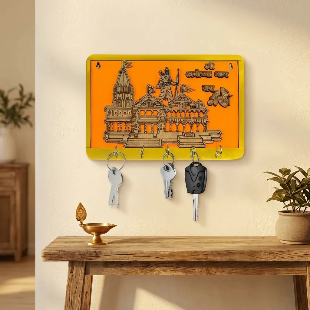 Shree Ram Mandir Ayodhya Model Wooden Key Holder