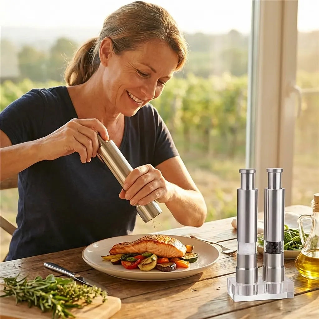 Stainless Steel Thumb Presser Salt And Pepper Grinder