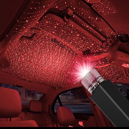 LEDCARE USB Star Projector Night Light, Car Roof Lights, Portable Adjustable Romantic Interior Car Lights, Portable USB Night Light Decorations for Car, Ceiling, Bedroom (Red)