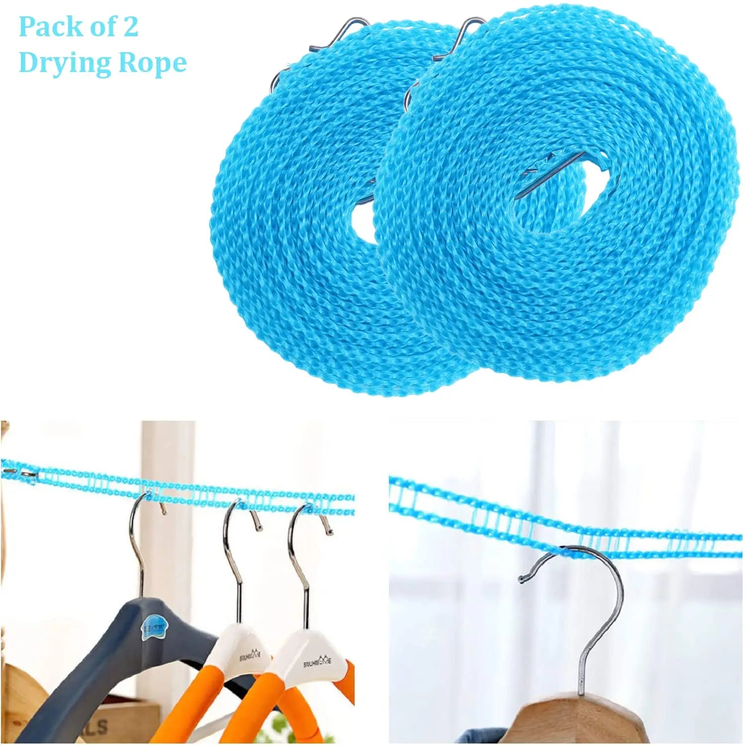 Anti Slip Clothes Washing Line Drying Nylon Rope with Hooks