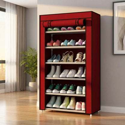 Shoe Rack Stand- 6 Layer Steel Tube And Plastic Dustproof & Damp-proof Portable Collapsible Shoe Rack Stand(6 Shelves)