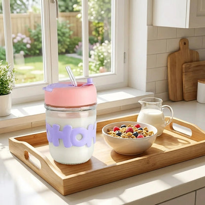 Glass Tumbler Mug with Lid & Silicon Sleeve