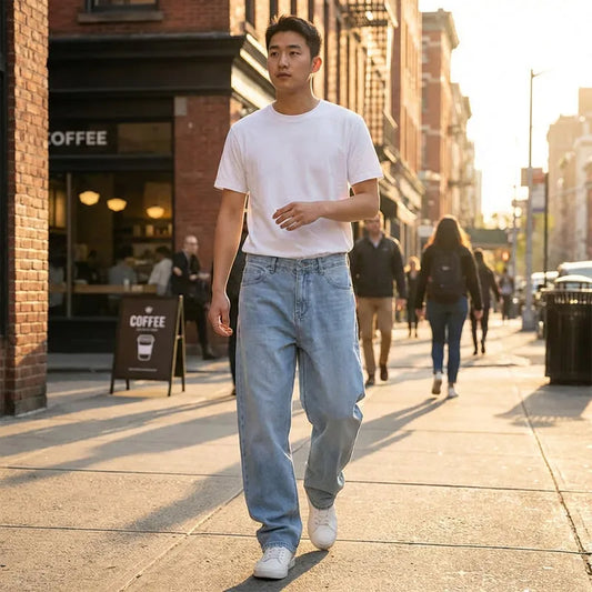 Men's Loose Fit Mid Rise Light Blue Jeans