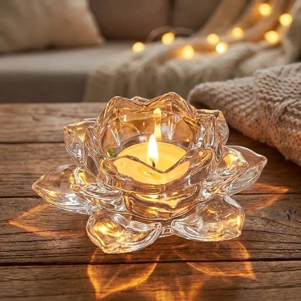 Glass Lotus Flower Tea Light