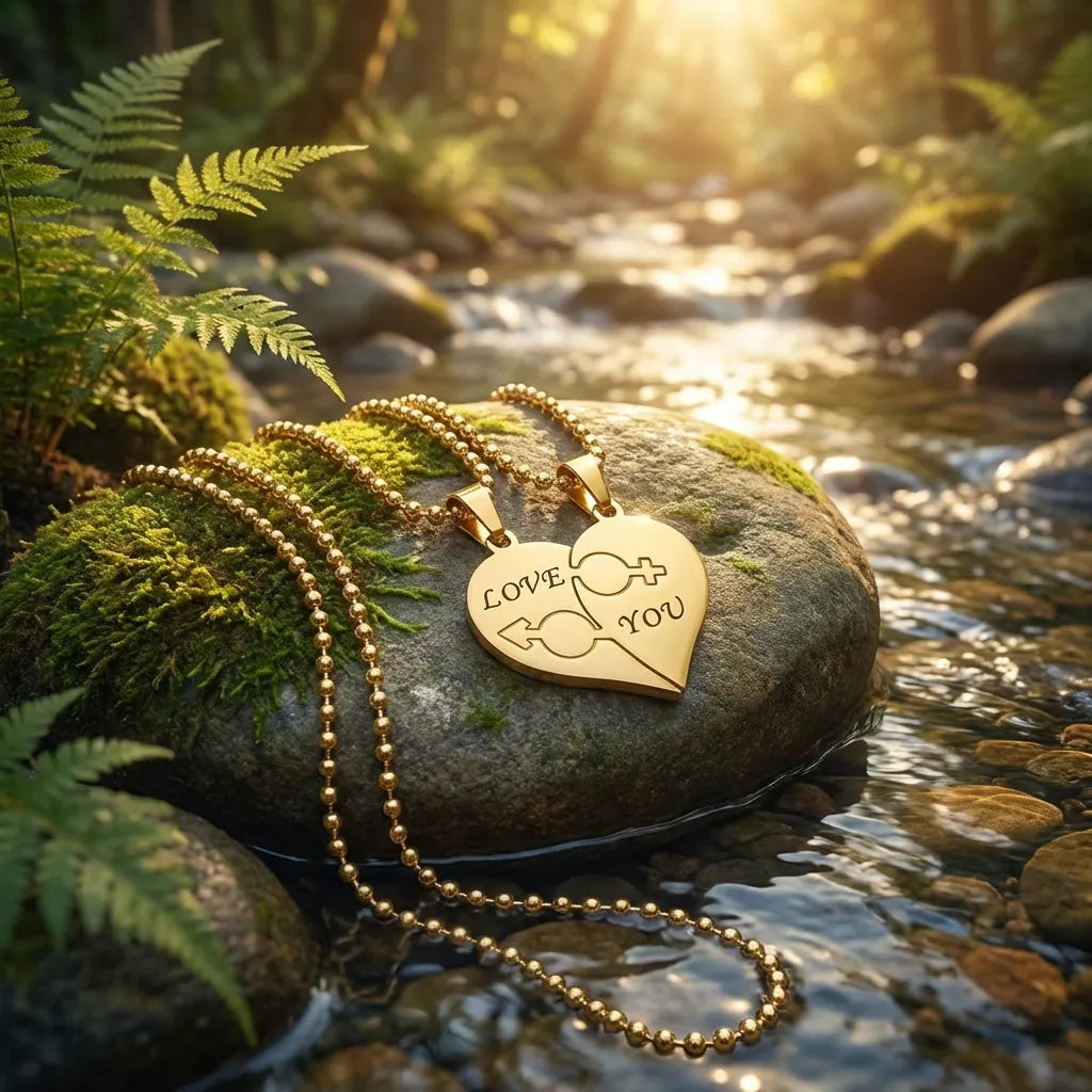 Nest Love You Hearth Shape Gold Plated Pendant Chain For Couple