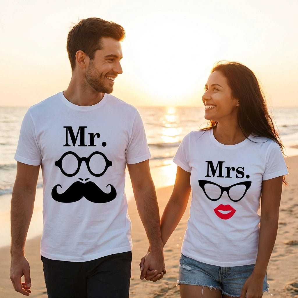 White Printed Couple Tees
