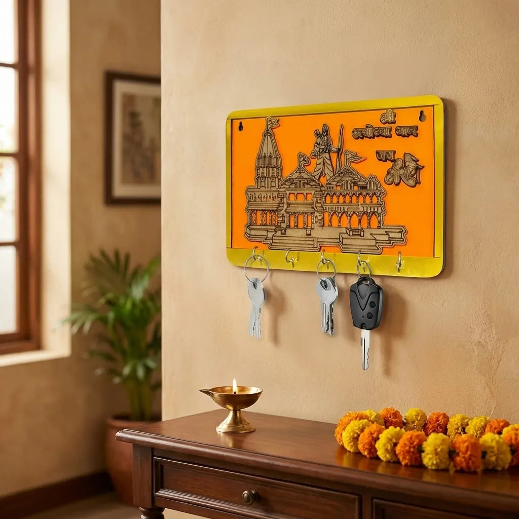 Shree Ram Mandir Ayodhya Model Wooden Key Holder