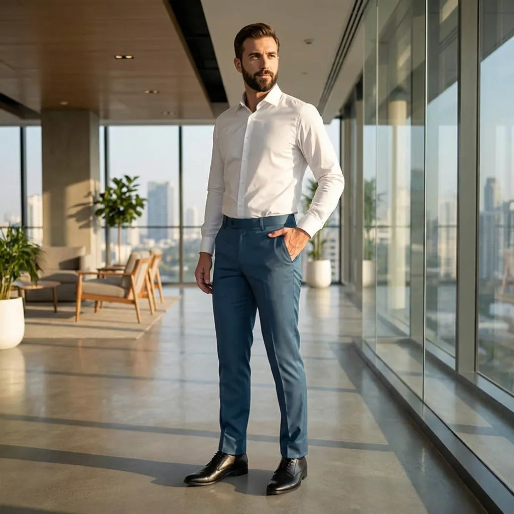 Modern Blue Formal Trousers