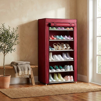 Shoe Rack Stand- 6 Layer Steel Tube And Plastic Dustproof & Damp-proof Portable Collapsible Shoe Rack Stand(6 Shelves)
