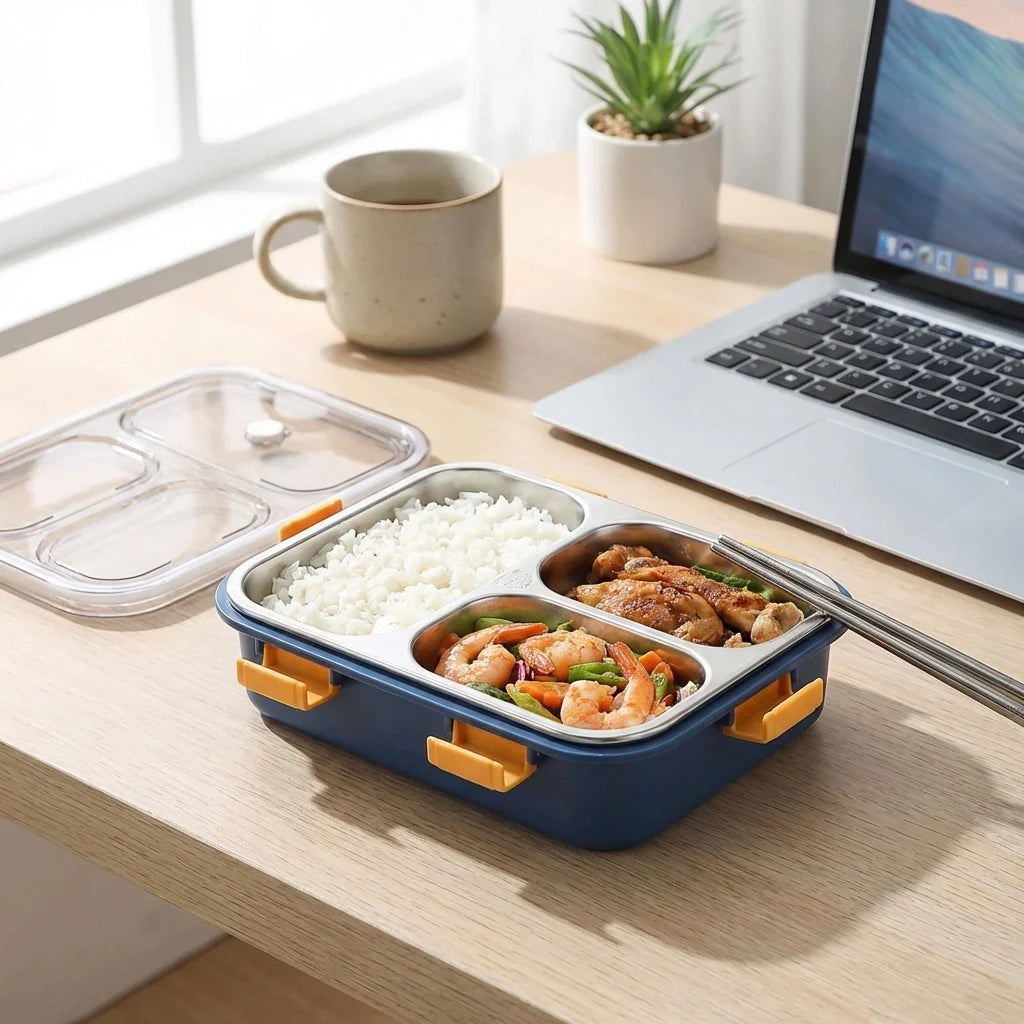 3-Compartment Steel Lunch Box