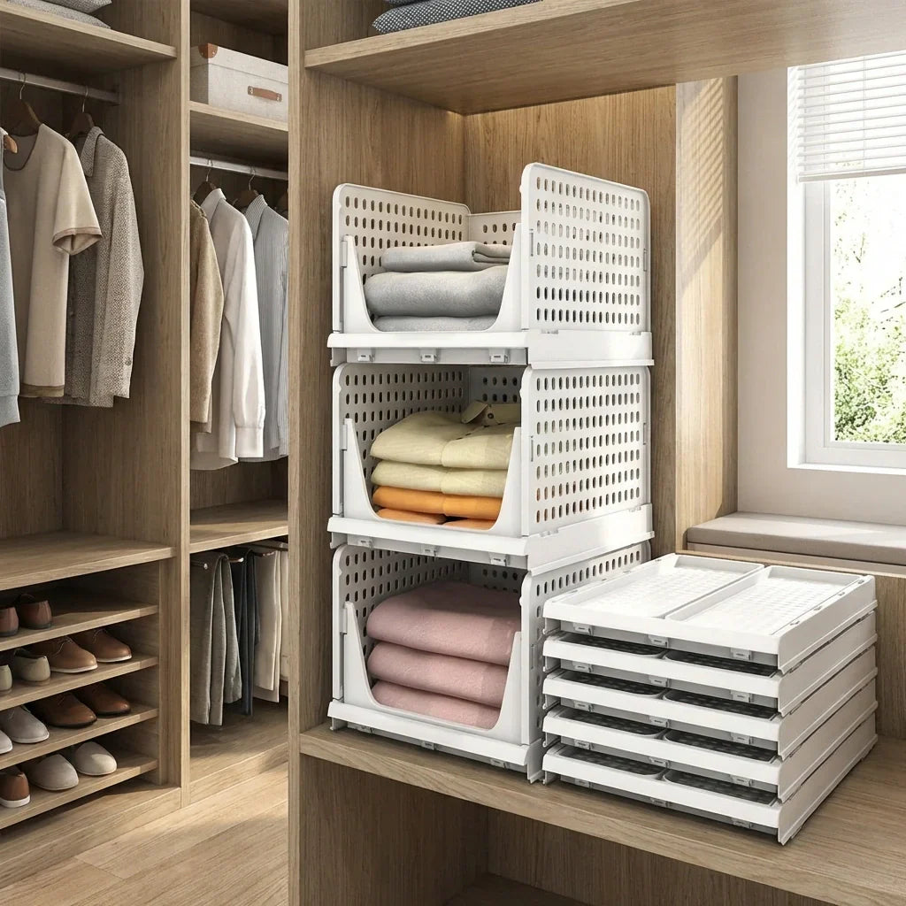 Best 7732 3 layer clothes organizer for wardrobe cupboard foldable and stackable closet drawer multi purpose plastic