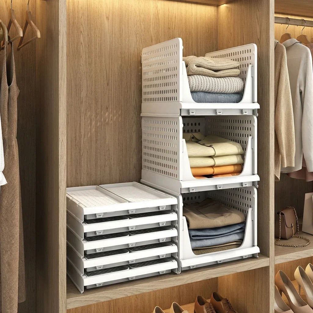 Best 7732 3 layer clothes organizer for wardrobe cupboard foldable and stackable closet drawer multi purpose plastic