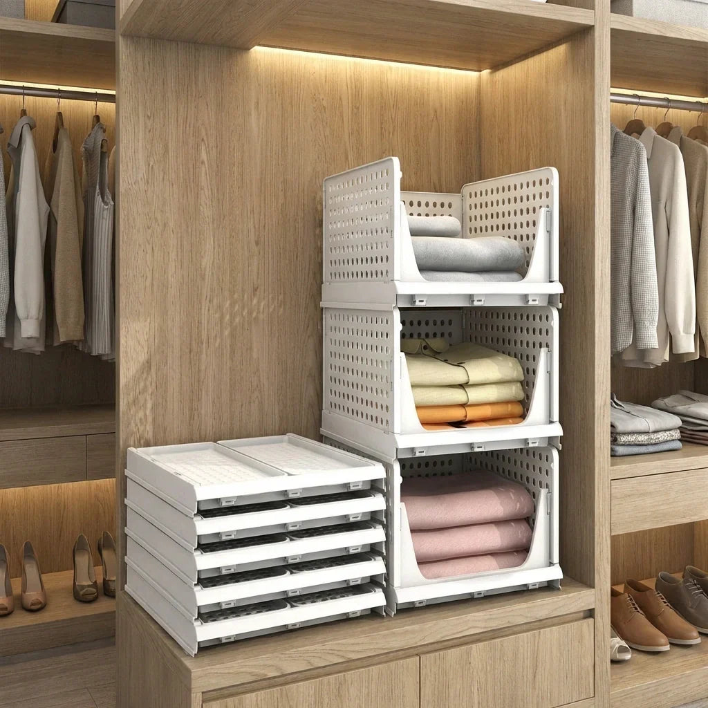 Best 7732 3 layer clothes organizer for wardrobe cupboard foldable and stackable closet drawer multi purpose plastic