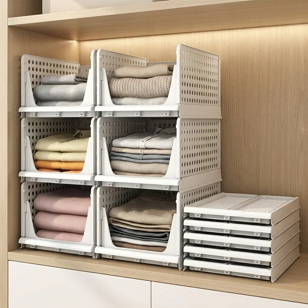 Best 7732 3 layer clothes organizer for wardrobe cupboard foldable and stackable closet drawer multi purpose plastic