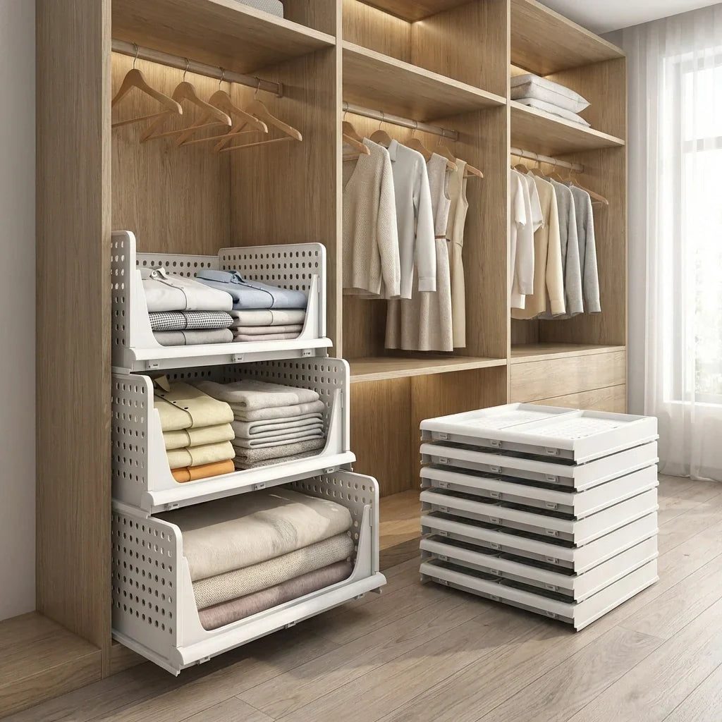 Best 7732 3 layer clothes organizer for wardrobe cupboard foldable and stackable closet drawer multi purpose plastic