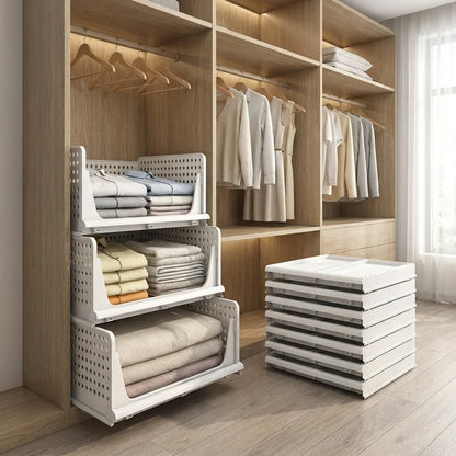 Best 7732 3 layer clothes organizer for wardrobe cupboard foldable and stackable closet drawer multi purpose plastic