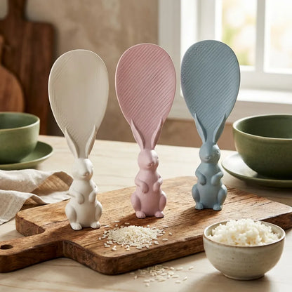 Rabbit Standing Non-Stick  Rice Spoon,Vertical Kitchen Serving Spoon (Pack of 3)