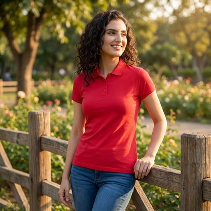 Red Cotton Blend Polo Neck Tshirt