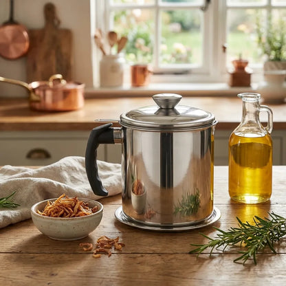 Stainless Steel Oil Pot With Filter & Lid