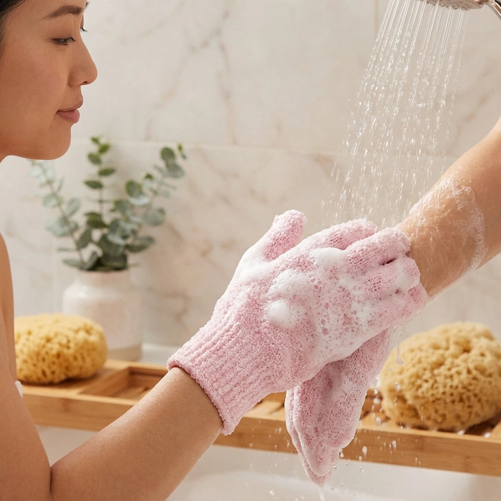 Soft textured bath gloves