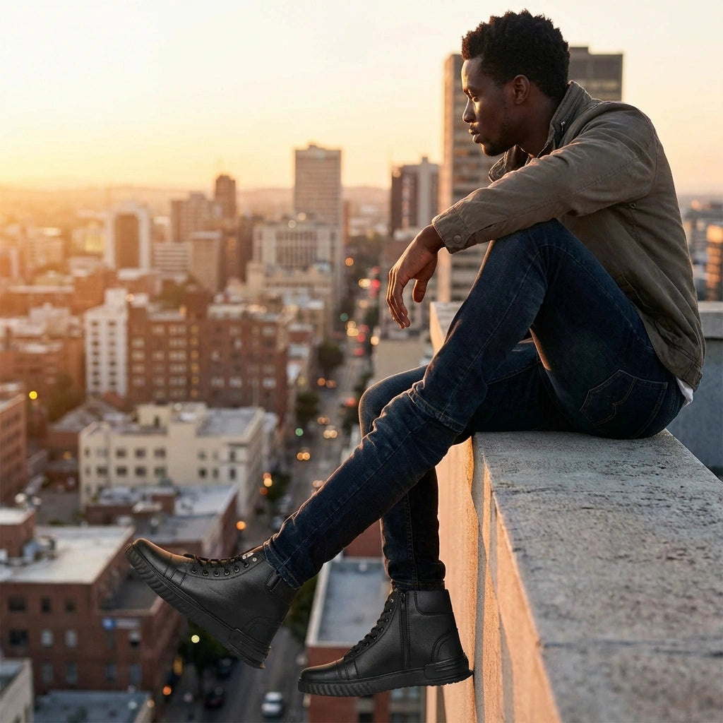 Men's Black Korean Style Sneakers Boot