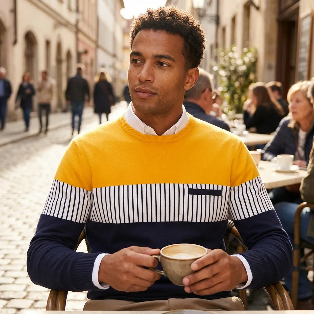 TRYTHIS Cotton Stripes Full Sleeves Round Neck Mens T-Shirt