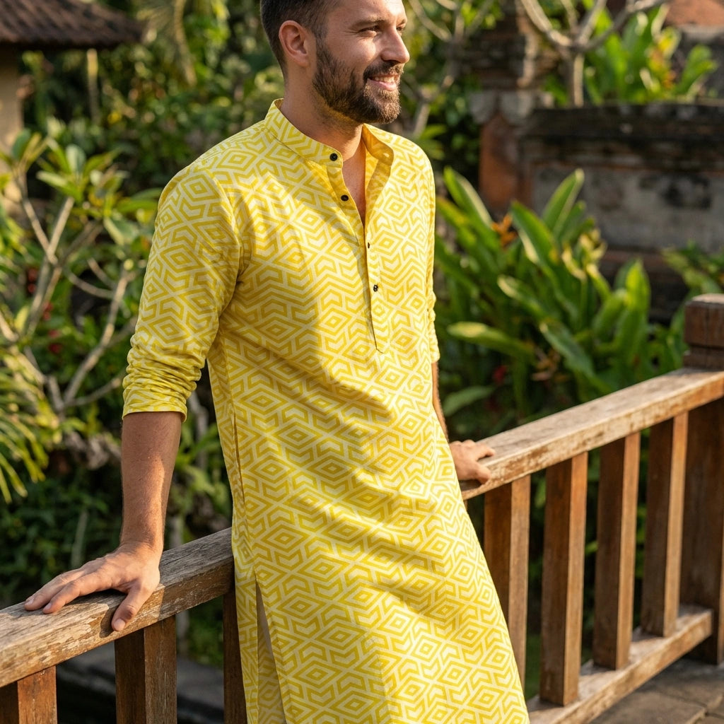 Yellow Printed Cotton Shirt