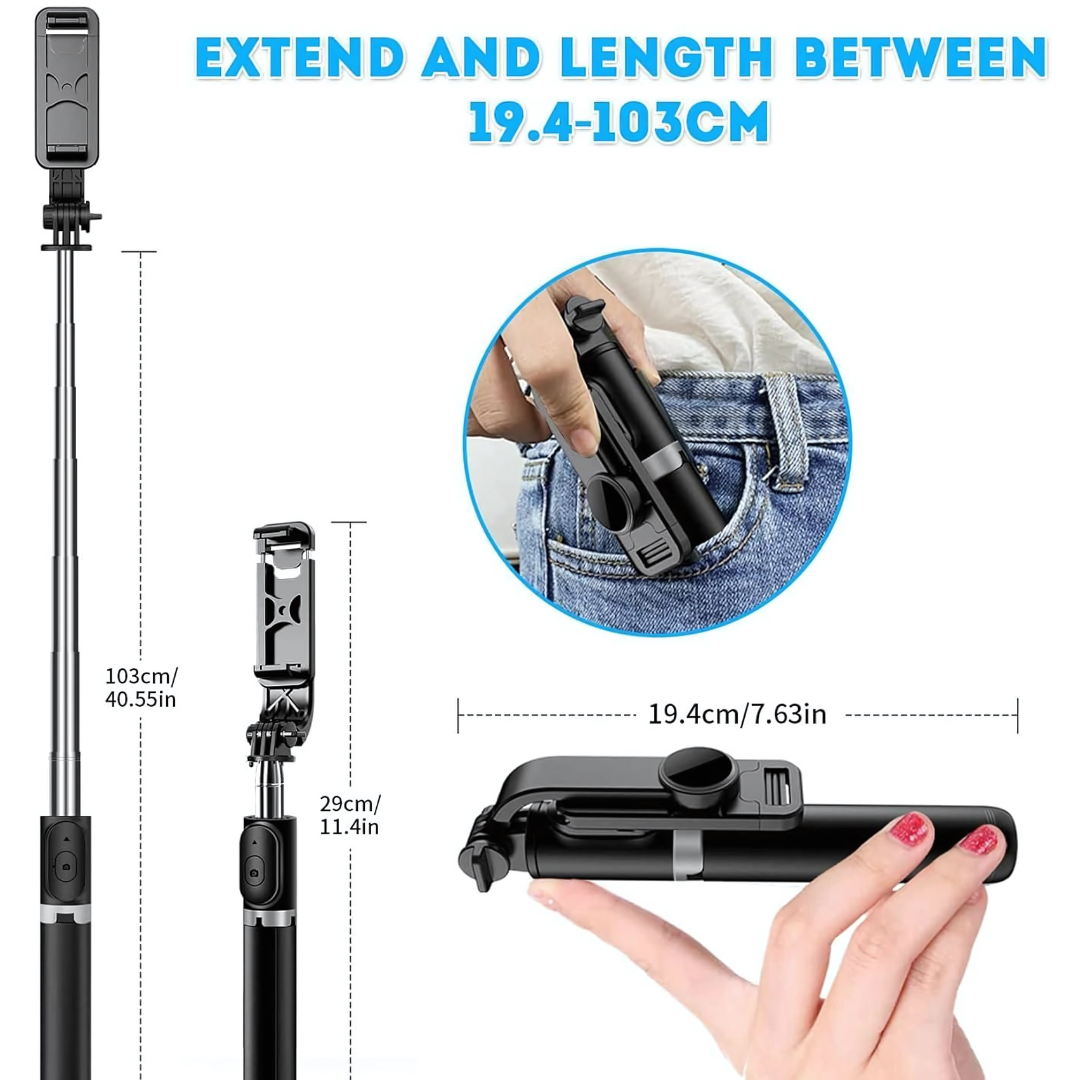 Extendable Flash 3-in-1 Selfie Stick Tripod with Bluetooth Remote