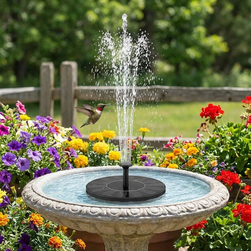 Fountain Solar Power Floating Water Pump for Pool Pond Garden and Patio Plants Round 7V 1.4W (Black)