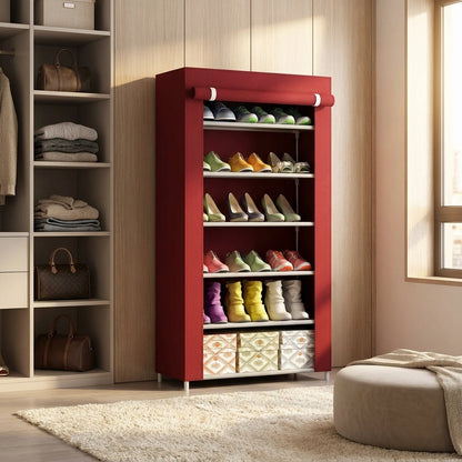 Shoe Rack Stand- 6 Layer Steel Tube And Plastic Dustproof & Damp-proof Portable Collapsible Shoe Rack Stand(6 Shelves)