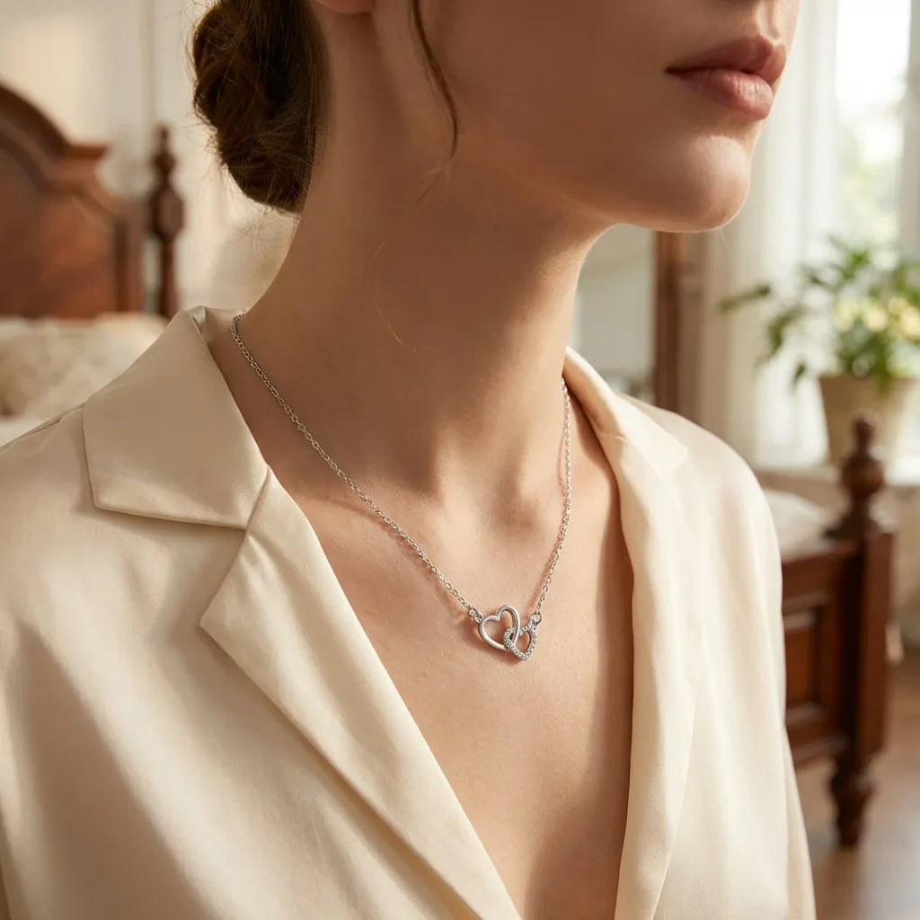 Women's Dual Heart Pendant with Chain Micro Plating