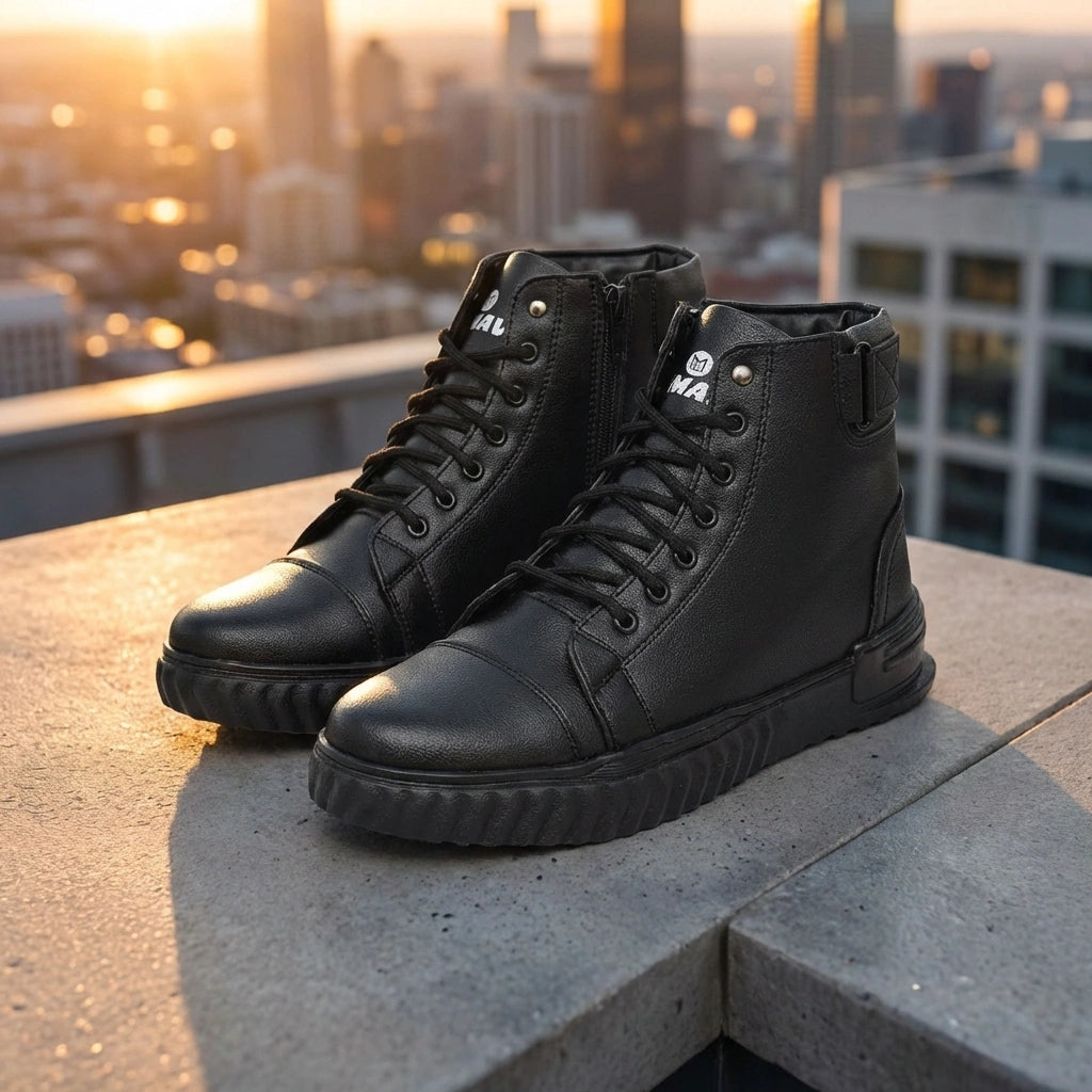 Men's Black Korean Style Sneakers Boot