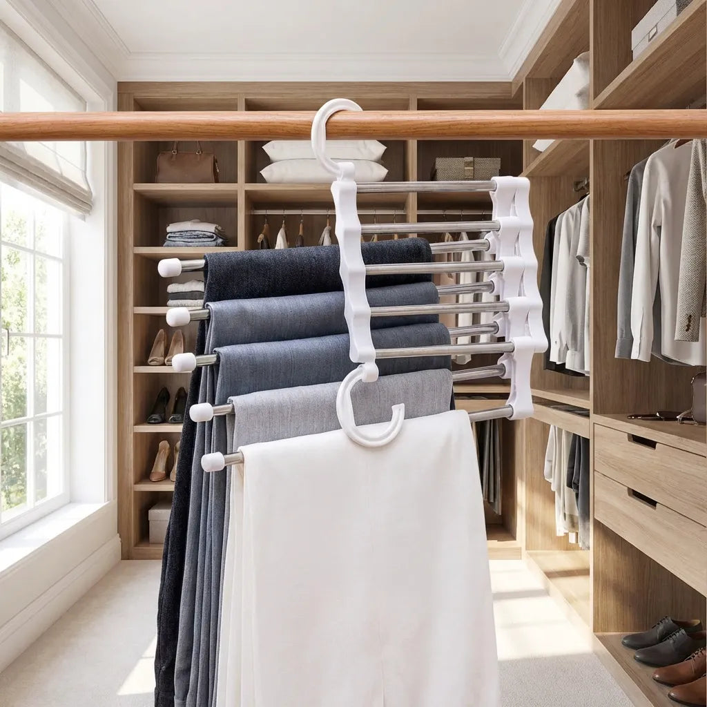 Hanger-5 In 1 Stainless Steel Multifunction Retractable Rack Trouser Hanger(Pack of 2)