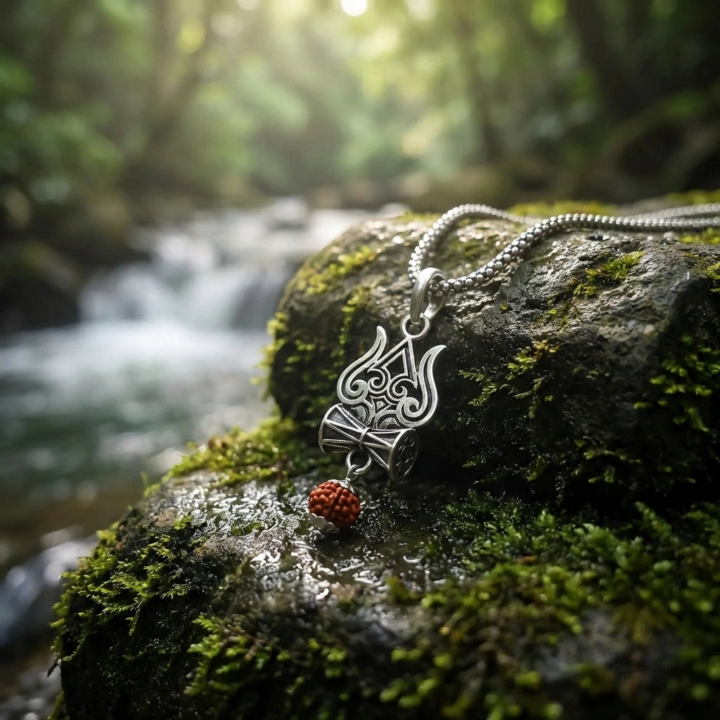 Trishul Damru Rudraksha Pendant Chain