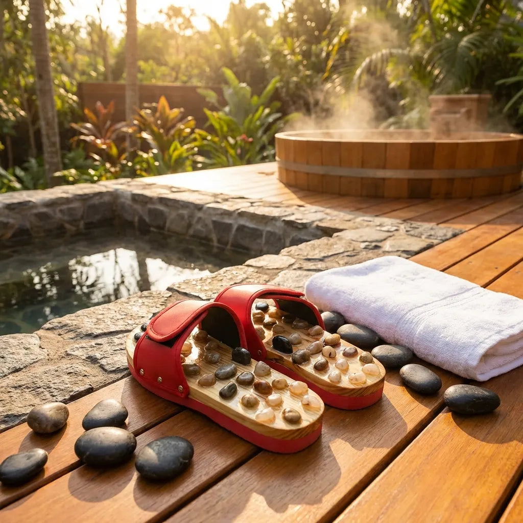 Acupressure Natural Stone Slippers (Red)