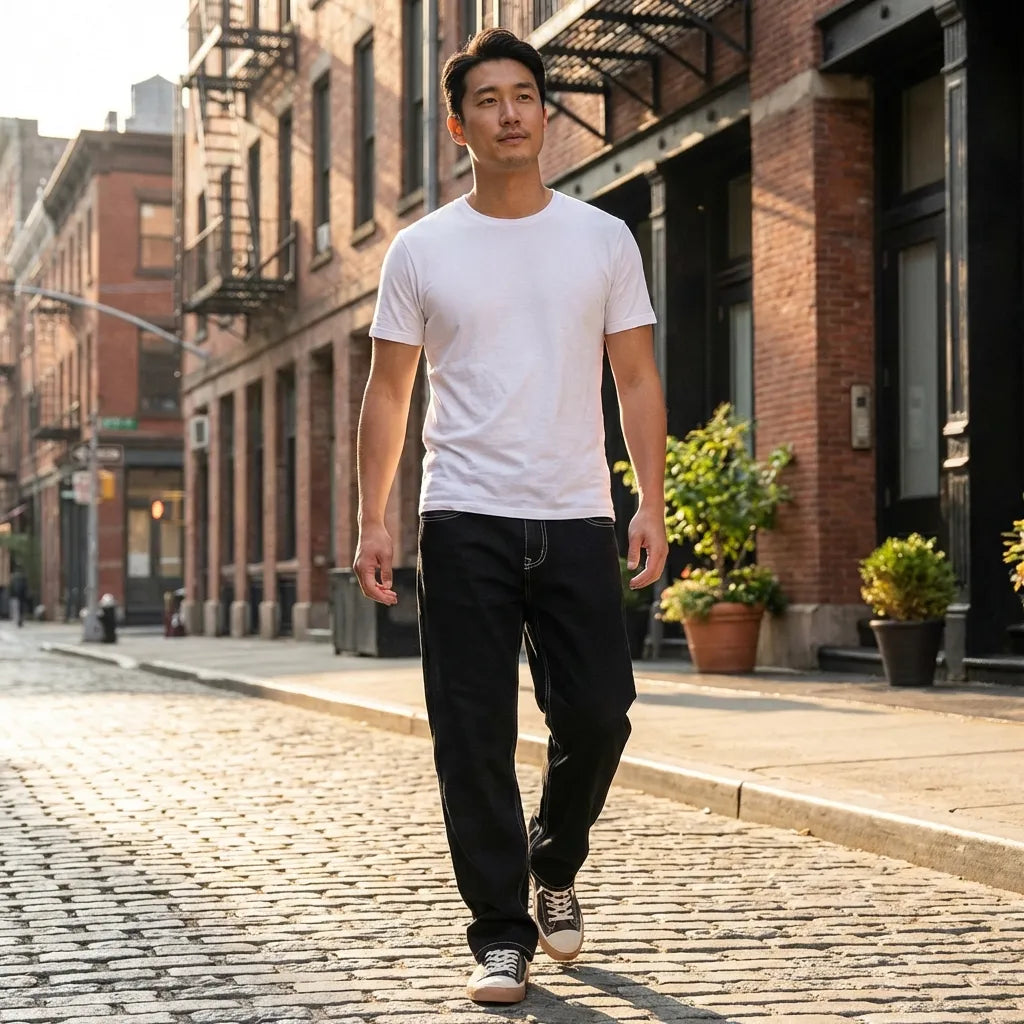 Men's Loose Fit Mid Rise Black Jeans