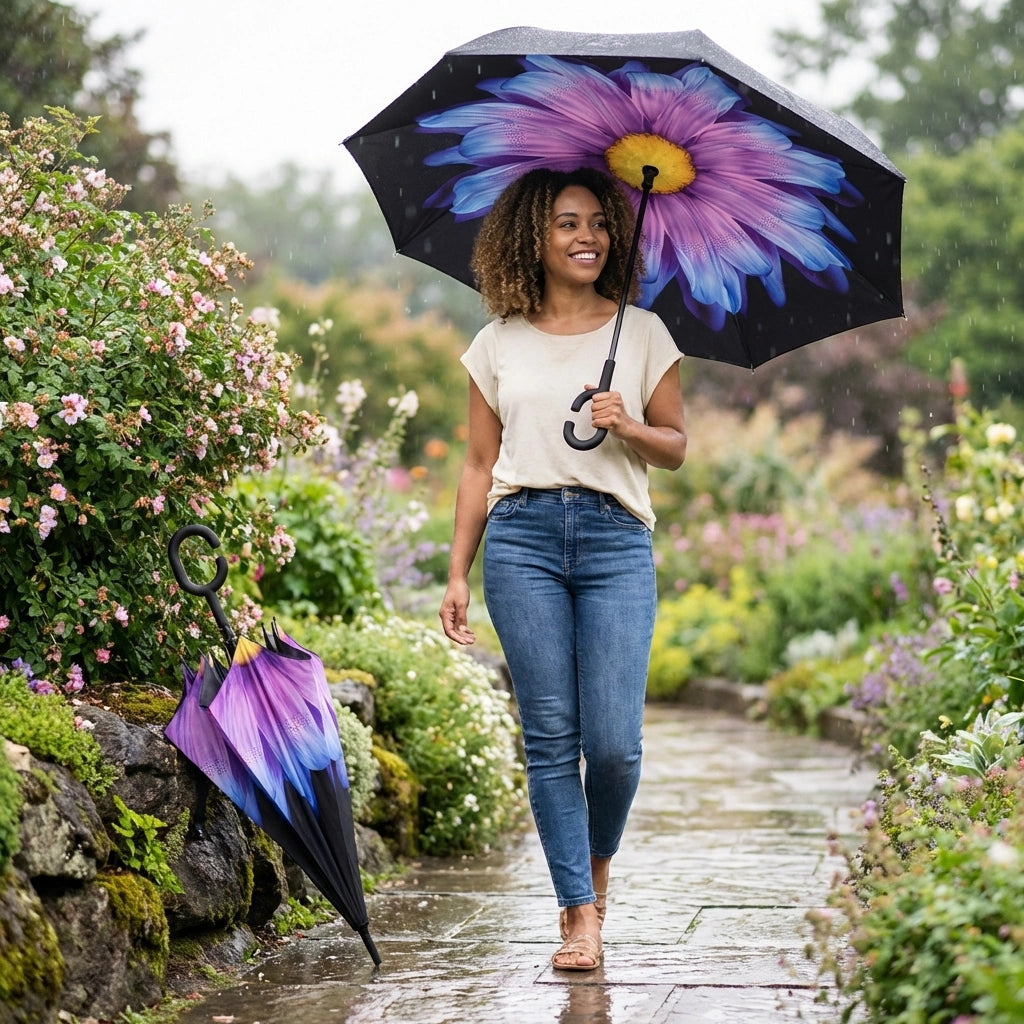 Double Layer Strong waterproof Umbrella with C- Shape Handle