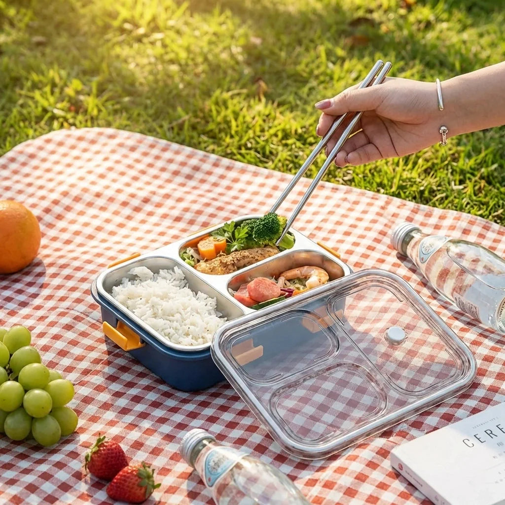 3-Compartment Steel Lunch Box