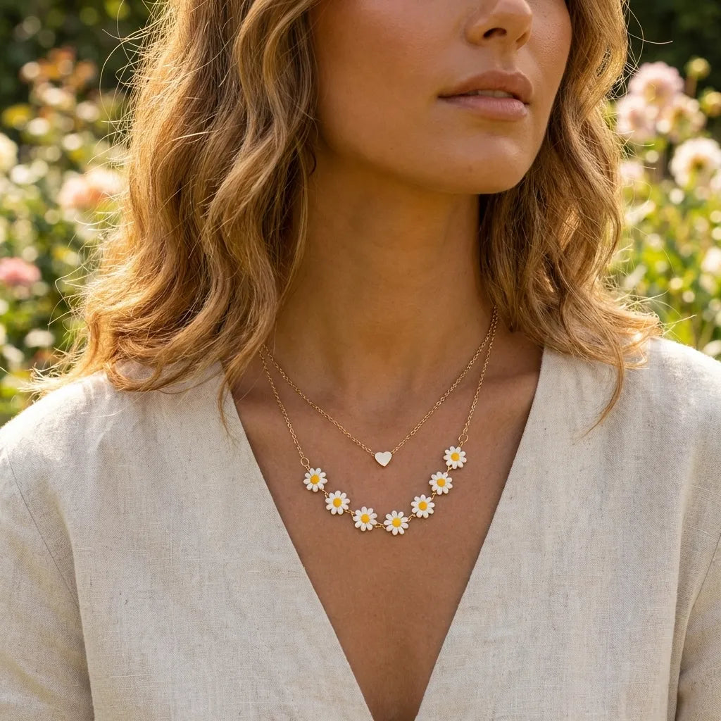 Daisy Heart Layered Necklace
