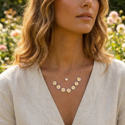Daisy Heart Layered Necklace