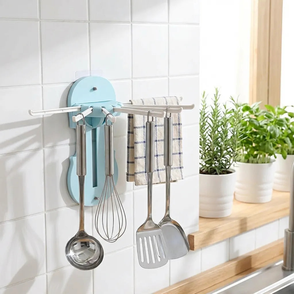7-in-1 Multifunction Retractable Wall-Mounted Pull-Out Hanger Rack