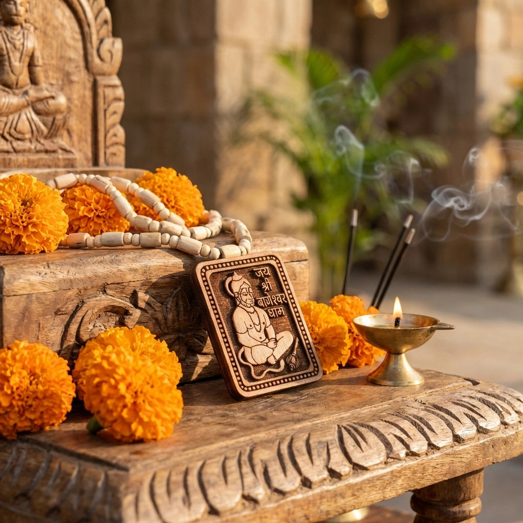 Bageshwar Dham Tulsi Mala with Wooden Hanumanji Locket