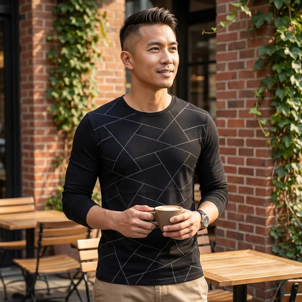Printed Black Cotton Tee
