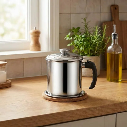 Stainless Steel Oil Pot With Filter & Lid