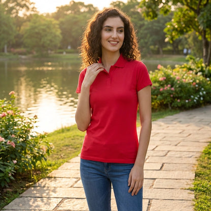 Red Cotton Blend Polo Neck Tshirt