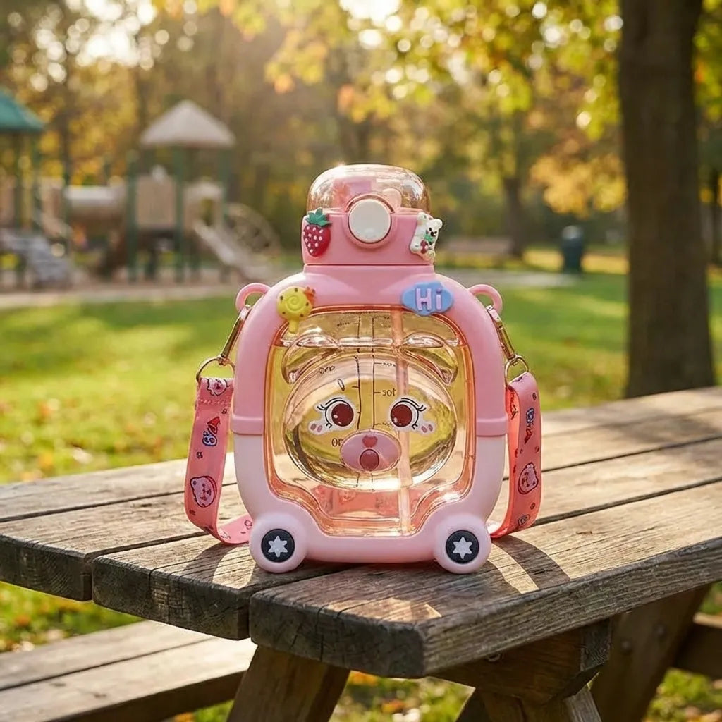 Cute Sipper Water Bottle with Straw and Strap