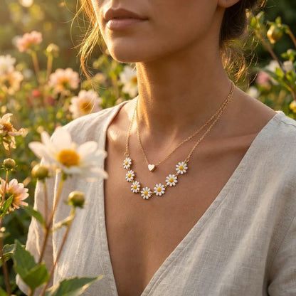Daisy Heart Layered Necklace