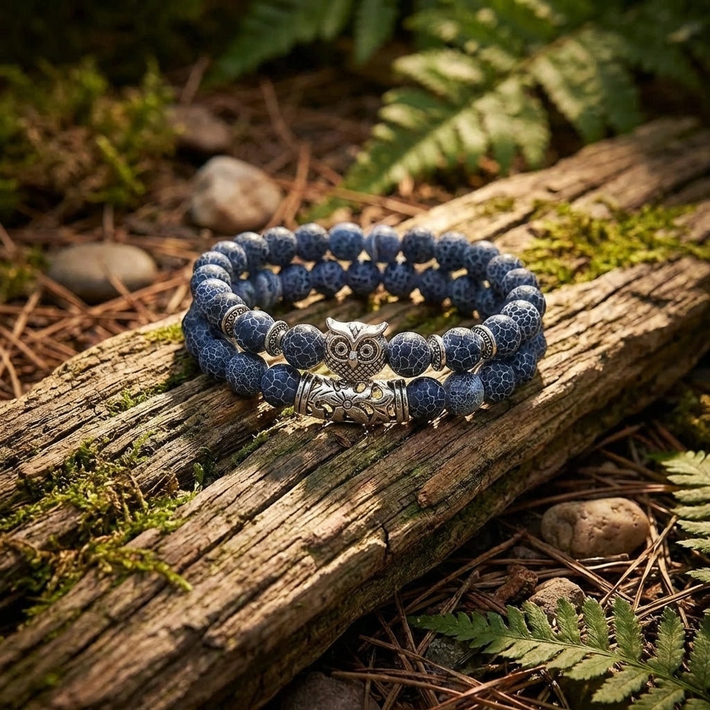 Natural Stone Owl Bracelet