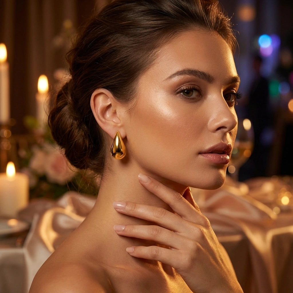 Gold Teardrop Statement Earrings